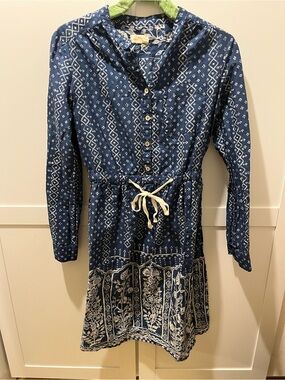 Anthropologie Meadow Rue Navy and White Printed Button-Front Dress